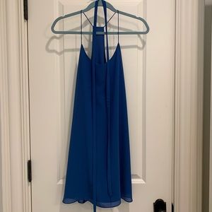 Belted Blue Chiffon Halter Dress